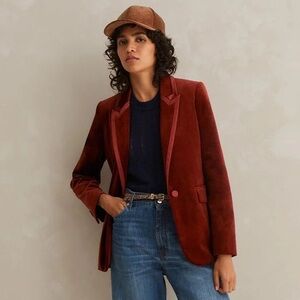 ME+EM Red Rust Satin Trim Velvet Blazer Size 4